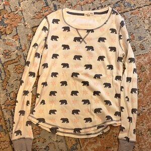 Tea Collection Bear Pattern Long Sleeve Shirt - Cream and Black